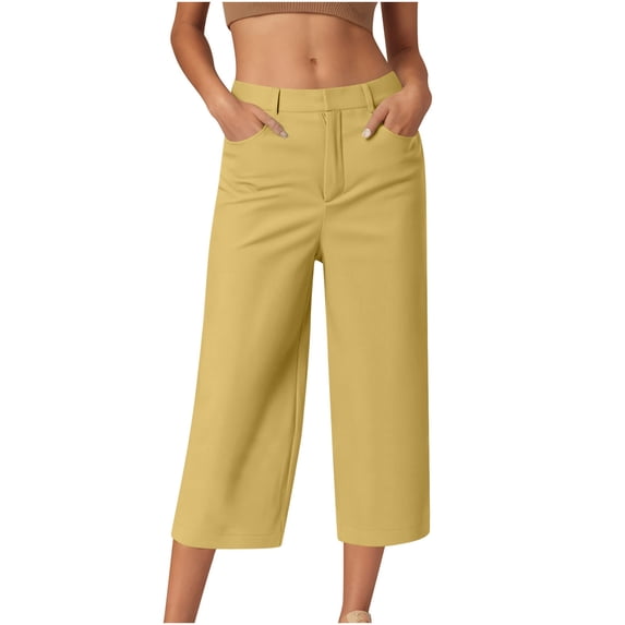 Dagugfen Womens Dress Capri Pants High Waisted Straight Leg Regular Fitted Work Wear Business Casual Pants Solid Color
