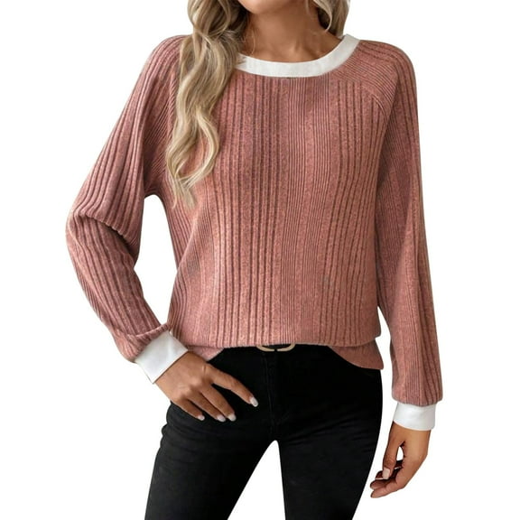 Dagugfen Womens Fall Tops Long Sleeve Crew Neck Color Block Tunic Tops Comfy Casual Workwear Fashion