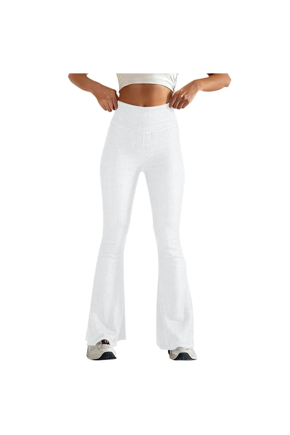Womens Flare Leg Yoga Pants Cotton Spandex Slim Fitted Stretchy Elastic High Waist Drawstring Casual Pants for Women
