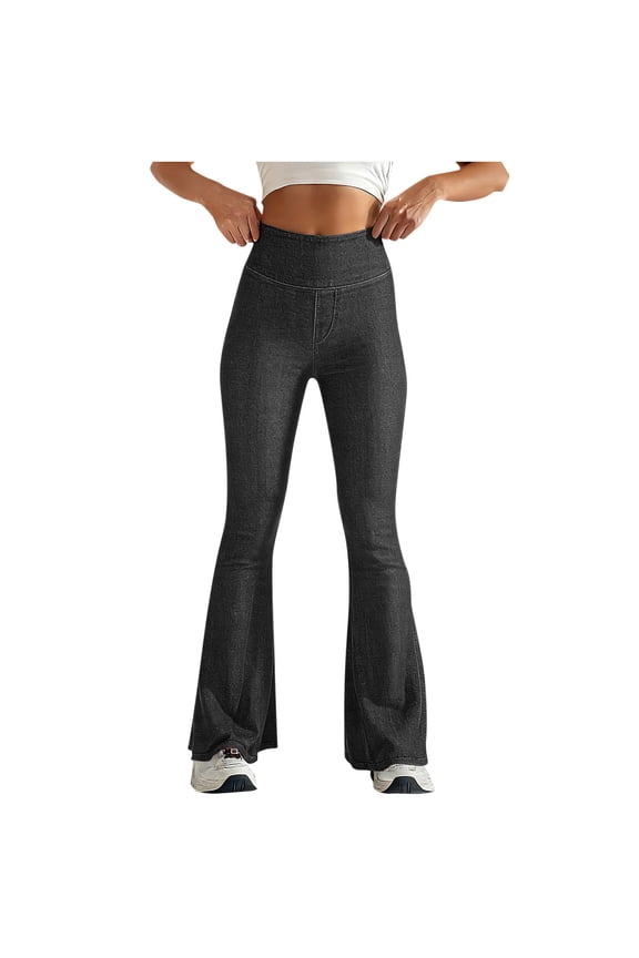 Womens Flare Leg Yoga Pants Cotton Spandex Slim Fitted Stretchy Elastic High Waist Drawstring Casual Pants for Women
