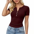 thumbnail image 1 of Dagugfen Womens Henley Shirts Short Sleeve Notch V Neck Button Ribbed Knit Tops Slim Fitted Stretchy Summer Casual Tee Shirts, 1 of 6