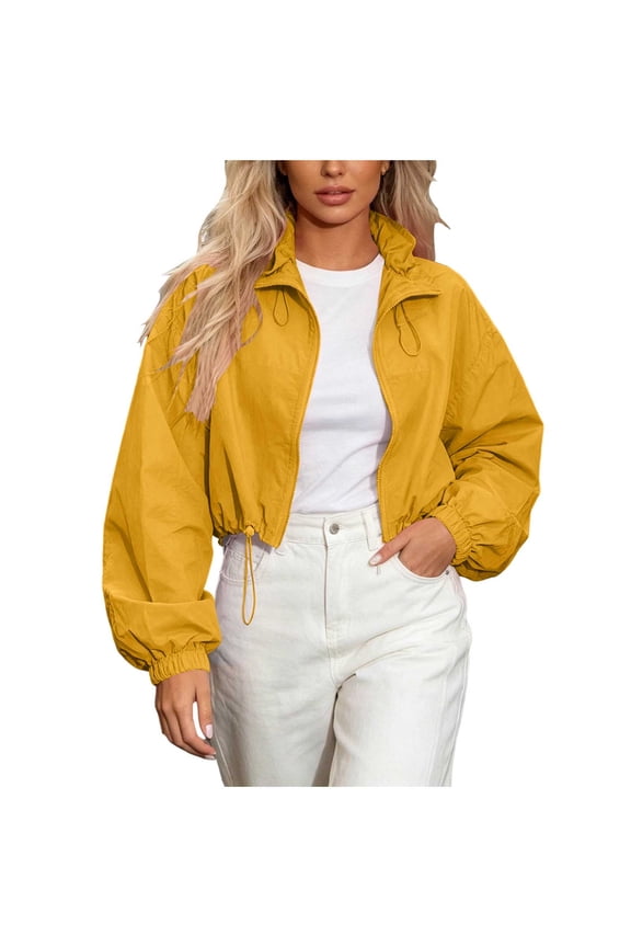 Womens Jackets Long Sleeve Cinch Cuff Full Zip up Cropped Tops Lightweight Breathable Outerwear Fashion Jackets