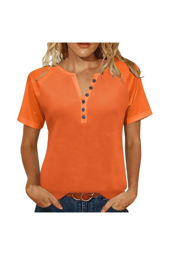 Womens Notch V Neck Casual Shirts Short Sleeve Regular Fitted Homewear Basic Tops for Women Solid Color