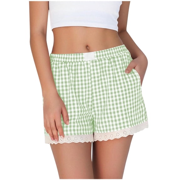 Dagugfen Womens Pajama Shorts Elastic Waist Plaid Casual Sleep Wear Casual Short Pants Solid Color