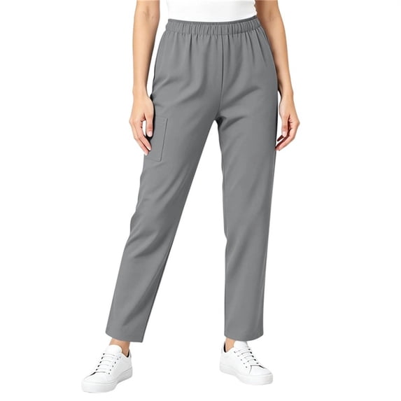 Dagugfen Womens Scrub Pants Elastic Waist Breathable Straight Leg Full Length Pants Workwear Uniform Pants with Pockets