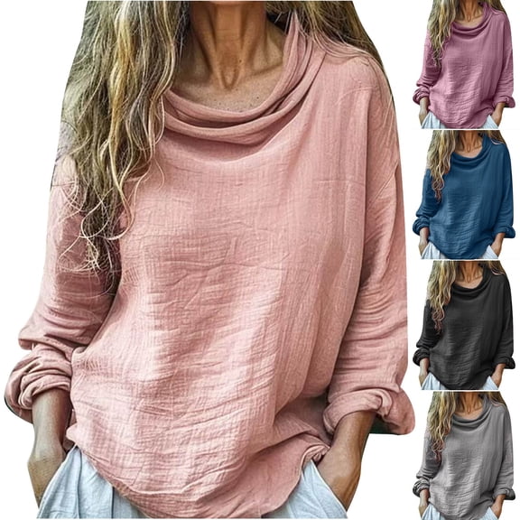 Dagugfen Womens Shirts Long Sleeve Cowl Neck Tops Dressy Casual Loose Fitting Fall Fashion Trendy Blouses