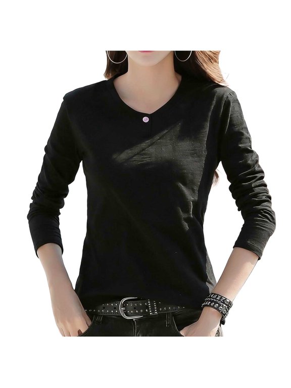 Womens Shirts Pullover V Neck Long Sleeve Nylon Spandex Tops Solid Color Summer Trendy Shirts for Women