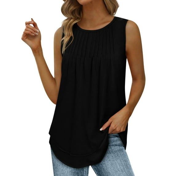 Dagugfen Womens Sleeveless Shirts Casual Pleated Flowy Blouse Lightweight Comfy Going out Tank Tops
