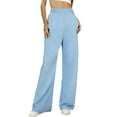 thumbnail image 1 of Dagugfen Womens Straight Leg Pants Basic Full Length Elastic Waist Pants with Pockets Solid Color Daily Wear, 1 of 8