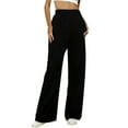 thumbnail image 1 of Dagugfen Womens Straight Leg Pants Basic Full Length Elastic Waist Pants with Pockets Solid Color Daily Wear, 1 of 8