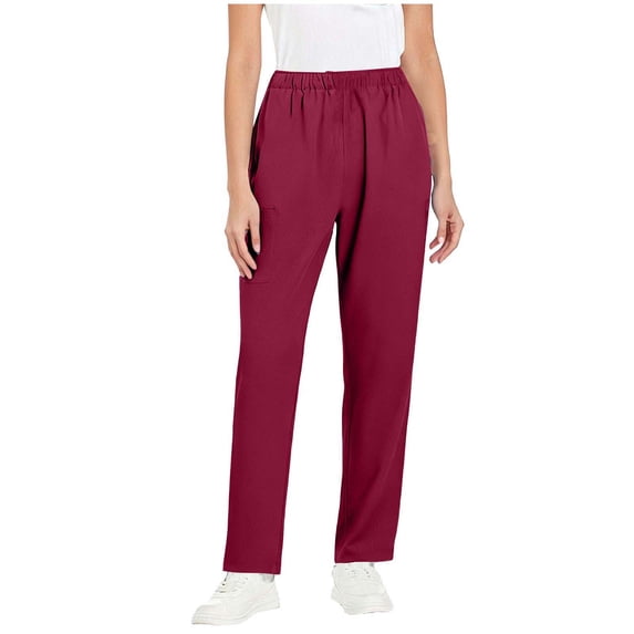 Dagugfen Womens Straight Leg Pants Basic Full Length Elastic Waist Pants with Pockets Solid Color Daily Wear