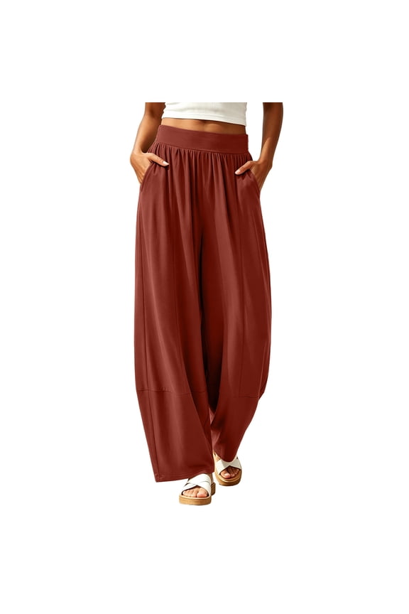 Womens Summer Pants Elastic High Waist Loose Fitted Drawstring Athletic Casual Pants Breathable Daily Wear Pants