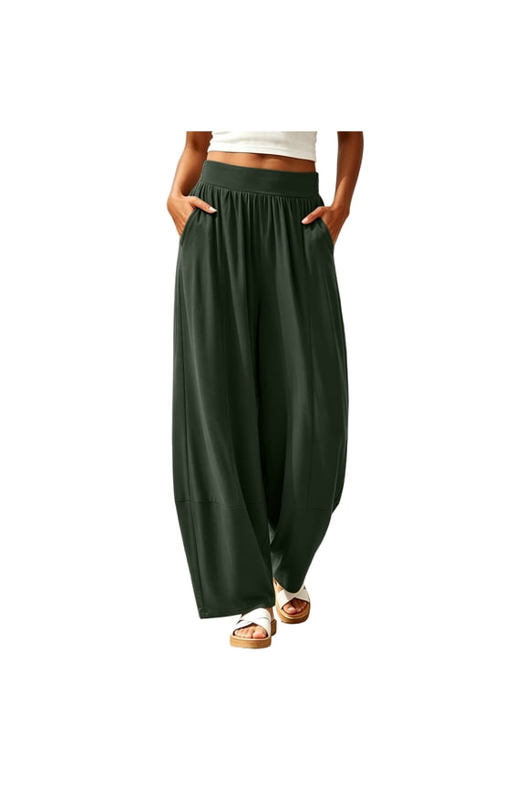 Womens Summer Pants Elastic High Waist Loose Fitted Drawstring Athletic Casual Pants Breathable Daily Wear Pants