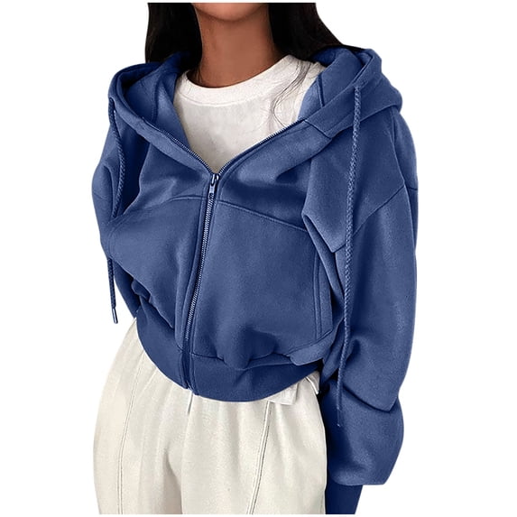 Dagugfen Womens Sweatshirts Casual Long Sleeve Zip up Hoodie Jacket Drop Shoulder Preppy Crop Tops Fall Winter