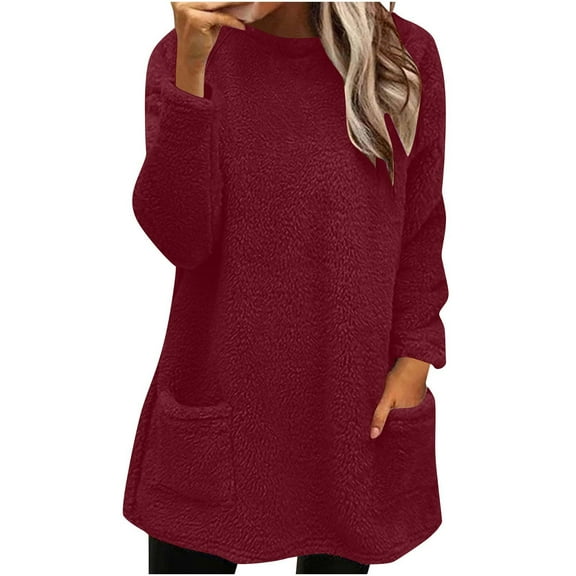 Dagugfen Womens Sweatshirts Long Sleeve Loose Crew Neck Pullover Travel Outdoor Long Tops with Pockets