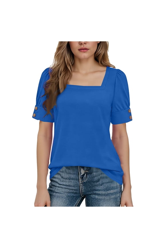 Womens T Shirts Square Neck Short SLeeve Tops Casual Going out Tops for Women Solid Color Basic Womens Shirts