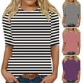 thumbnail image 1 of Dagugfen Womens T Shirts Striped Half Sleeve Crew Neck Slim Fitted Casual Lightweight Blouses for Going Out, 1 of 6