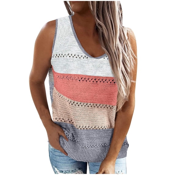 Dagugfen Womens Tank Tops V Neck Strap Color Block Trendy Loose Streetwear Casual Lightweight Blouses