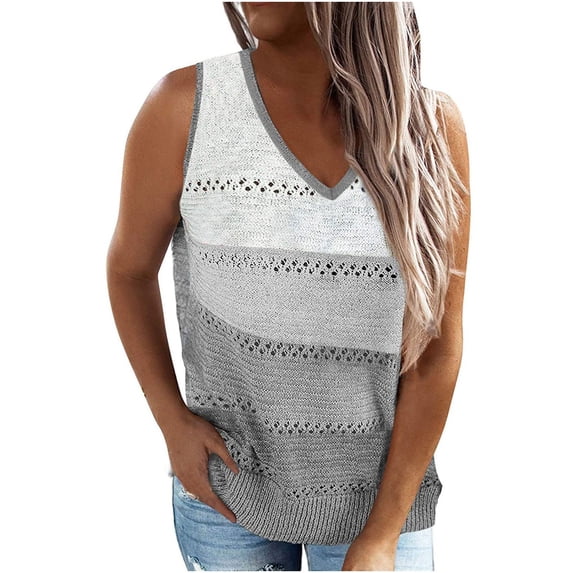 Dagugfen Womens Tank Tops V Neck Strap Color Block Trendy Loose Streetwear Casual Lightweight Blouses