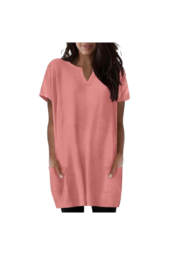 Womens Tops Notch V Neck Short Sleeve Long Shirts Home Sleep Wear Pajama Blouses for Women