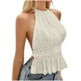 thumbnail image 1 of Dagugfen Womens Tops Ruffle Halter Neck Camisole Sleeveless Open Back Cute Party Going out Tops Flowy, 1 of 8