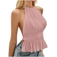thumbnail image 1 of Dagugfen Womens Tops Ruffle Halter Neck Camisole Sleeveless Open Back Cute Party Going out Tops Flowy, 1 of 8