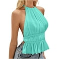 thumbnail image 1 of Dagugfen Womens Tops Ruffle Halter Neck Camisole Sleeveless Open Back Cute Party Going out Tops Flowy, 1 of 6