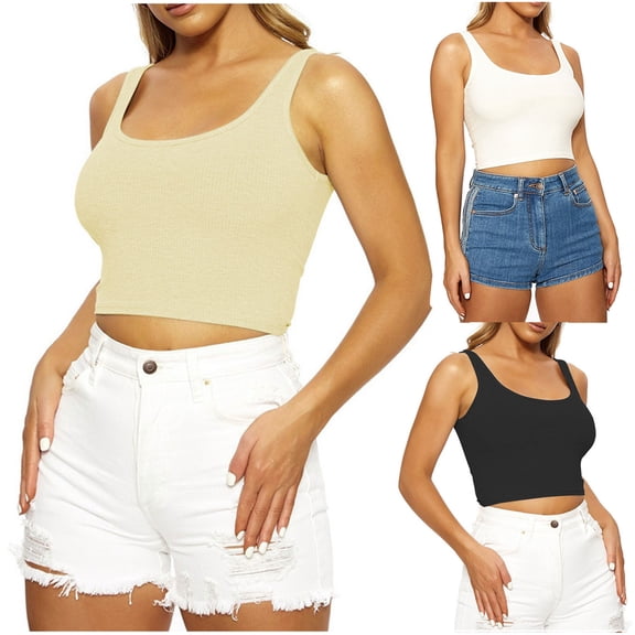 Dagugfen Womens Undershirts Scoop Neck Backless Sleeveless Knit Ribbed Slim Fitted Casual Crop Tank Top