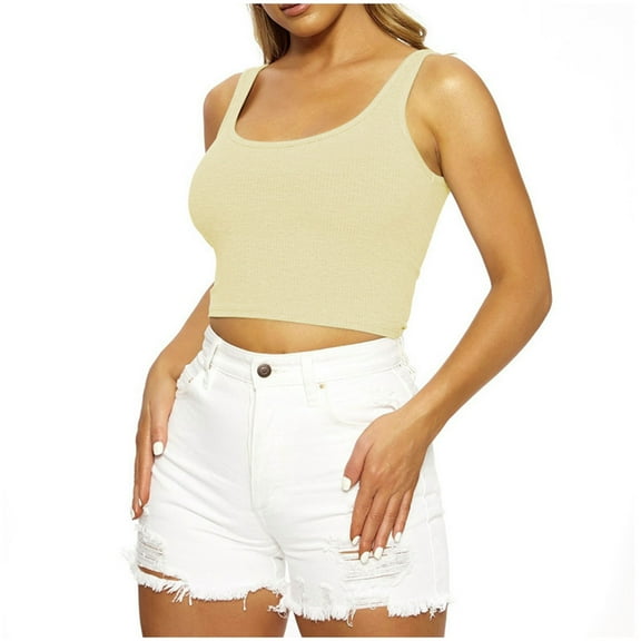 Dagugfen Womens Undershirts Scoop Neck Backless Sleeveless Knit Ribbed Slim Fitted Casual Crop Tank Top