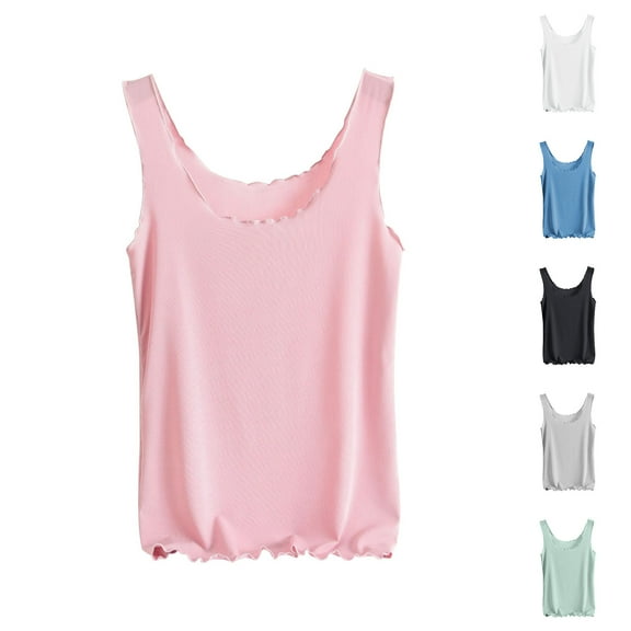 Dagugfen Womens Undershirts Wide Strap Lightweight Comfy Thin Slim Fitted Wave Hem Casual Daily Tops