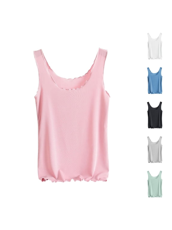 Womens Undershirts Wide Strap Lightweight Comfy Thin Slim Fitted Wave Hem Casual Daily Tops