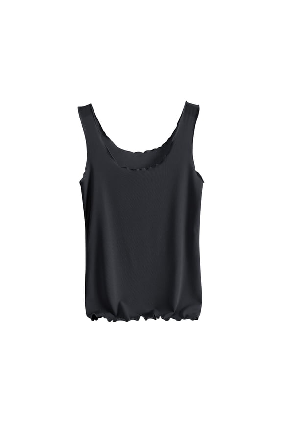 Womens Undershirts Wide Strap Lightweight Comfy Thin Slim Fitted Wave Hem Casual Daily Tops