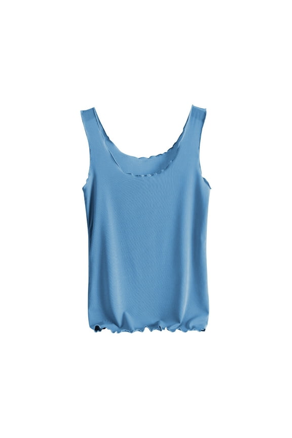 Womens Undershirts Wide Strap Lightweight Comfy Thin Slim Fitted Wave Hem Casual Daily Tops