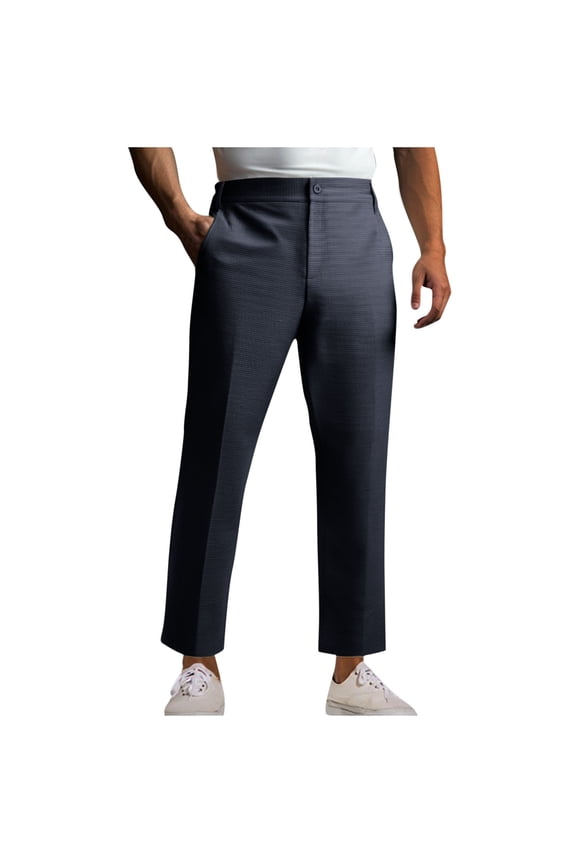 Work Pants for Men Tapered Leg Mid Waist Fitted Comfy Business Casual Cropped Pants Solid Color