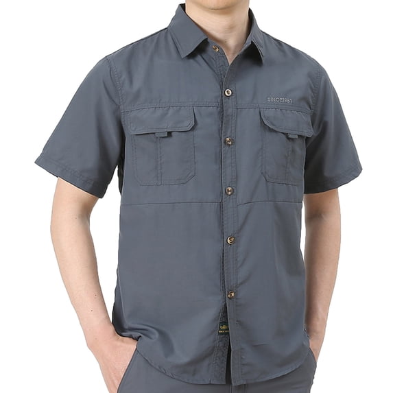 Dagugfen Work Shirts for Men Button down Collared Neck Short Sleeve Stretchy Lightweight Quick Drying Tops with Pockets