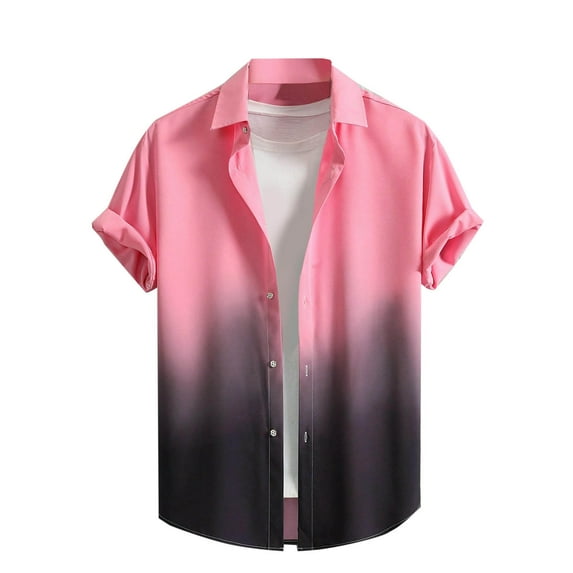 Dagugfen Work Shirts for Men Button down Short Sleeve Loose Gradient Color Office Casual Shirts Fashion