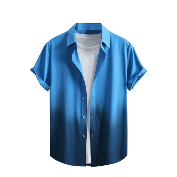 Dagugfen Work Shirts for Men Button down Short Sleeve Loose Gradient Color Office Casual Shirts Fashion