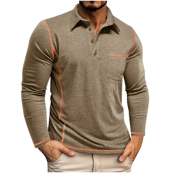 Dagugfen Work Shirts for Men Long Sleeve Button Lapel V Neck Slim Lightweight Comfy Casual Golf Shirts