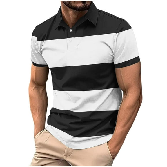 Dagugfen Work Shirts for Men Plus Size Button Lapel V Neck Short Sleeve Fitted Color Block Casual Tshirts