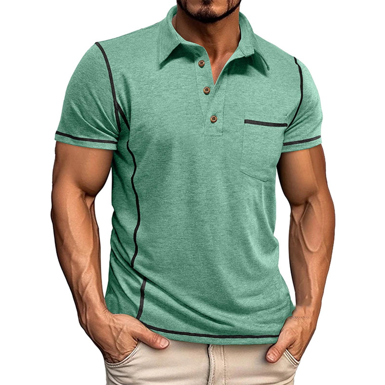 Dagugfen Work Shirts for Men Short Sleeve Button Lapel V Neck Slim ...