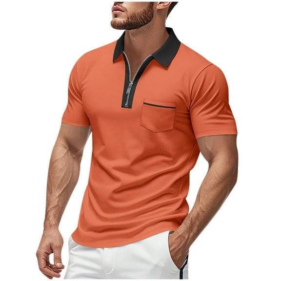 Dagugfen Work Shirts for Men Short Sleeve Lapel Zipper Neck Breathable Business Casual Office Tops Pocket Dress