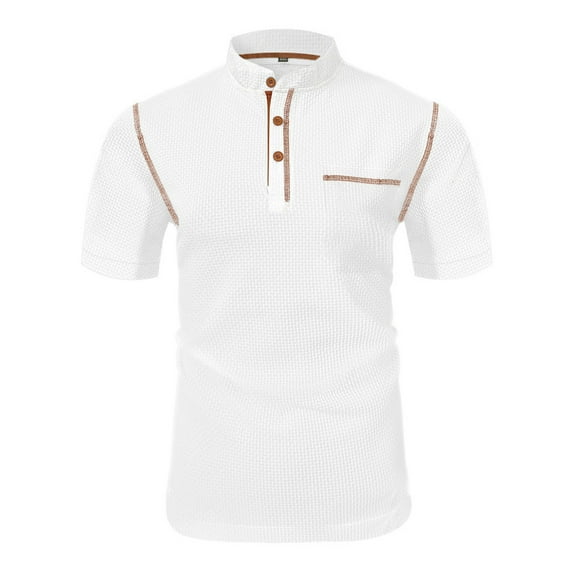 Dagugfen Work Shirts for Men Summer Short Sleeve Button Stand Collar Casual Office Tops Solid Color