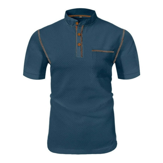 Dagugfen Work Shirts for Men Summer Short Sleeve Button Stand Collar Casual Office Tops Solid Color