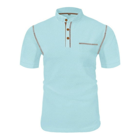 Dagugfen Work Shirts for Men Summer Short Sleeve Button Stand Collar Casual Office Tops Solid Color