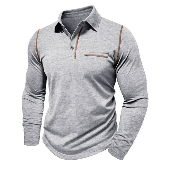 Dagugfen Work Tops for Men Long Sleeve Button Lapel V Neck Slim Comfy Casual Office Tee Shirts Fall