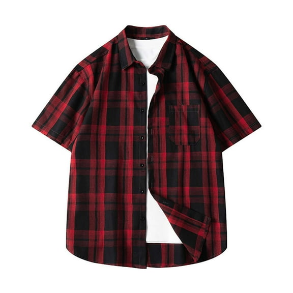 Dagugfen Work Tops for Men Short Sleeve Button up Drop Shoulder Loose Plaid Casual Office T Shirts Pocket