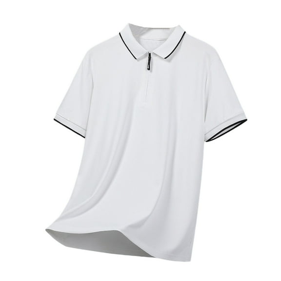 Dagugfen Work Tops for Men Summer Lapel V Neck Zipper Short Sleeve Lightweight Business Casual Tee Shirts