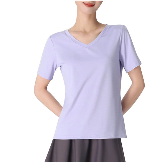 Dagugfen Workour T Shirts for Women Stretchy Short Sleeve V Neck Athletic Casual Tops Gym Yoga Womens Tee Shirts