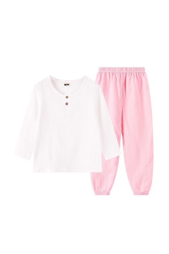 Workout Sets for Kids Long Sleeve Crew Neck Tops Elastic Waist Full Length Pants Outdoor Activewear Sets(3-4Years,Pink1)