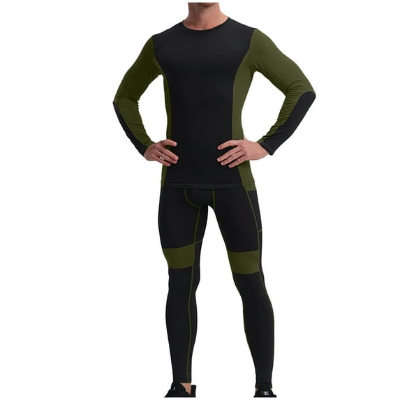 Dagugfen Workout Sets for Men Long Sleeve Athletic Tops Pants Tight Color Block Running Training Gym Outfits